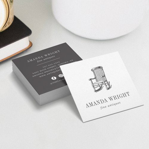 Antique Chair Square Business Card  Charcoal