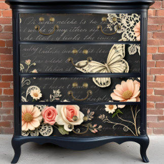 Antique Chalkboard Botanicals Decoupage Print Tissue Paper