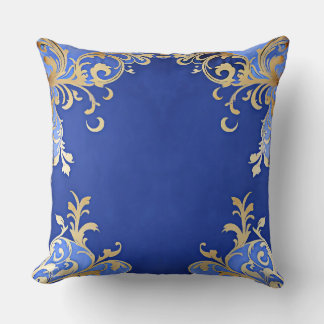Antique Champagne Gold Filigree Royal Blue Throw Pillow