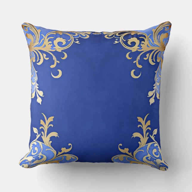 Antique Champagne Gold Filigree Royal Blue  Throw Pillow (Front)