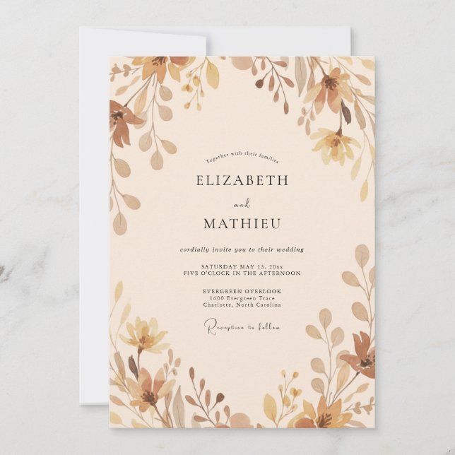 Antique Champagne Leafy Wedding Invitation (Front)