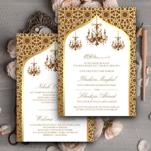 Antique Chandelier Brown Gold Muslim Wedding Invitation