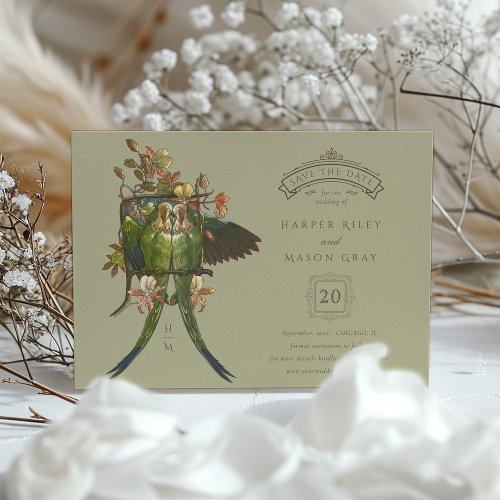 Antique Charm Parrot Save the Date Invitation