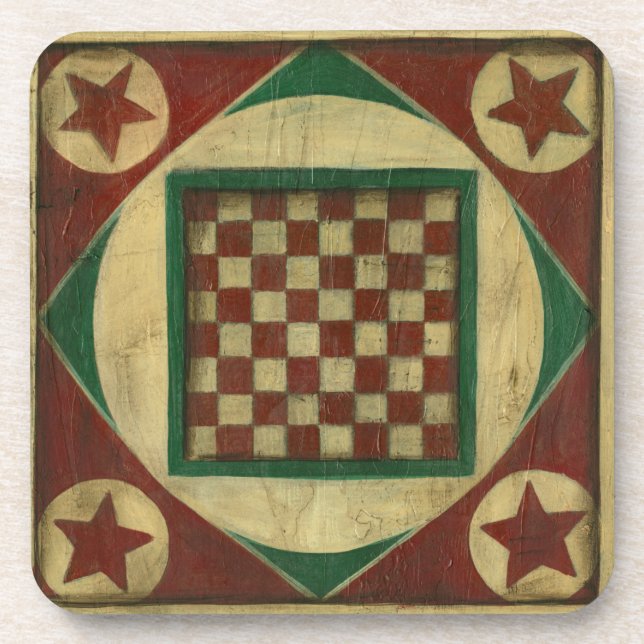 Antique Checkerboard by Ethan Harper Drink Coaster (Front)