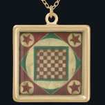 Antique Checkerboard by Ethan Harper Gold Plated Necklace<br><div class="desc">A checkerboard that also serves as art? Double the pleasure! This antique board was created by Ethan Harper. Hang it on your wall,  or call a friend and start a game of checkers!</div>