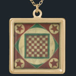 Antique Checkerboard by Ethan Harper Gold Plated Necklace<br><div class="desc">A checkerboard that also serves as art? Double the pleasure! This antique board was created by Ethan Harper. Hang it on your wall,  or call a friend and start a game of checkers!</div>