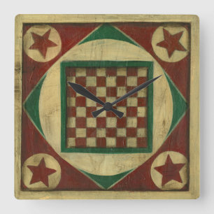 Antique Checkerboard by Ethan Harper Square Wall Clock