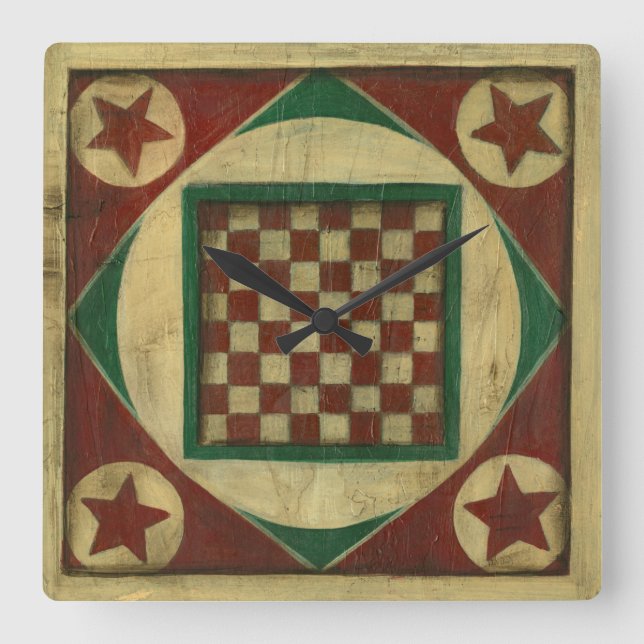 Antique Checkerboard by Ethan Harper Square Wall Clock (Front)