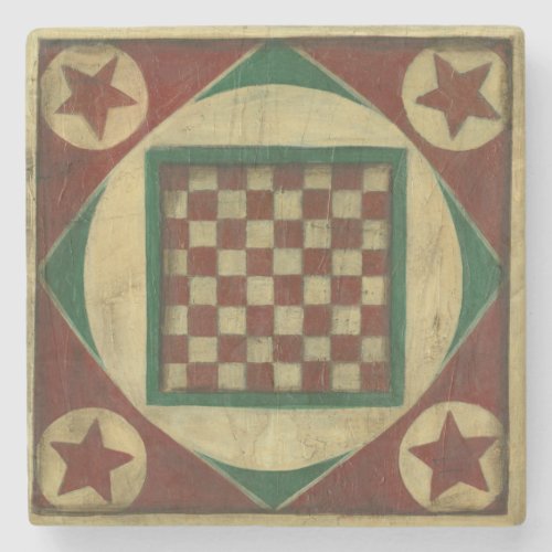 Antique Checkerboard by Ethan Harper Stone Coaster