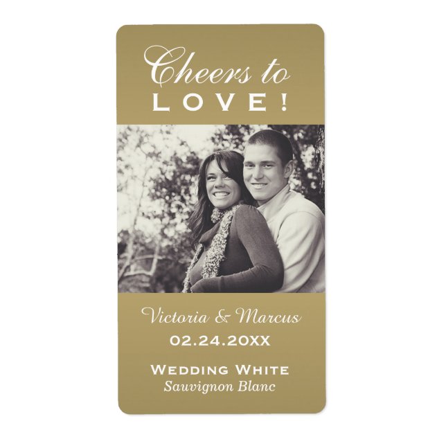 Antique Cheers to Love Wedding Photo Wine Bottle Label (Front)