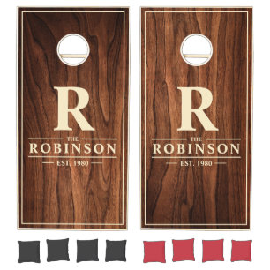 Antique Cherry Wood Family Name & Initial Cornhole Set