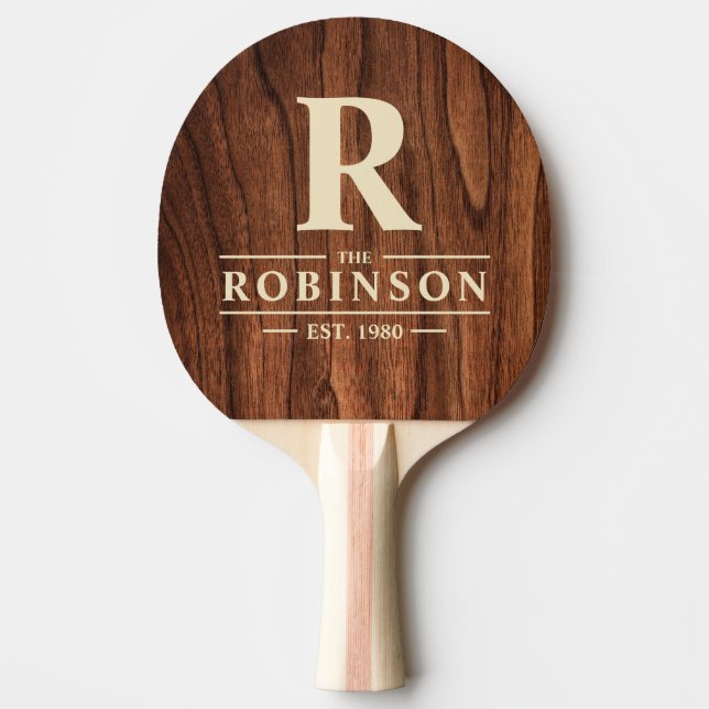 Antique Cherry Wood Family Name & Initial Ping Pong Paddle (Front)