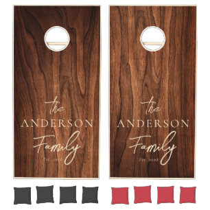Antique Cherry Wood Hand Written Family Name Cornhole Set