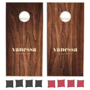 Antique Cherry Wood Minimal Modern Classic Name Cornhole Set