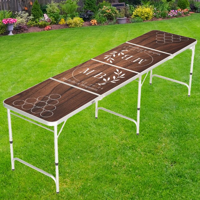Antique Cherry Wood Modern Leaf Wedding Monogram Beer Pong Table (Creator Uploaded)