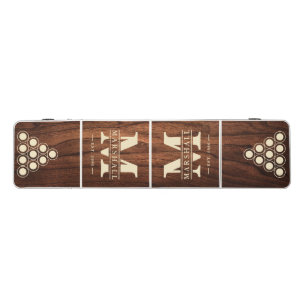 Antique Cherry Wood Monogram & Name Overlay Beer Pong Table