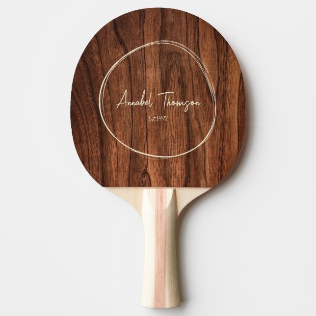 Antique Cherry Wood Name in Drawn Circle  Ping Pong Paddle (Front)