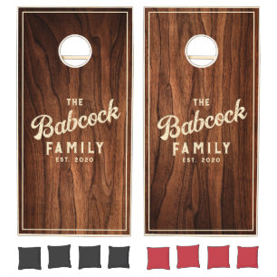 Antique Cherry Wood Retro Family Name & Year Cornhole Set
