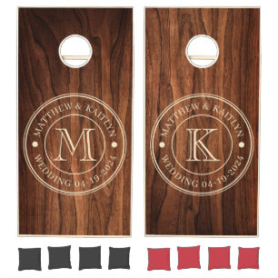 Antique Cherry Wood Wedding Monogram Cornhole Set