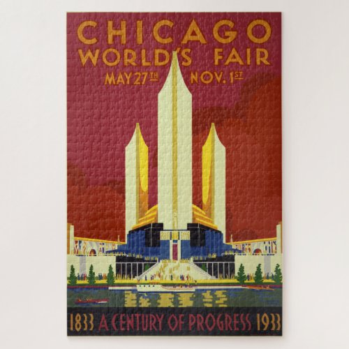 Antique Chicago Worlds Fair Poster Jigsaw Puzzle