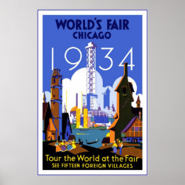 Antique Chicago World's Fair Travel Poster 3 1934