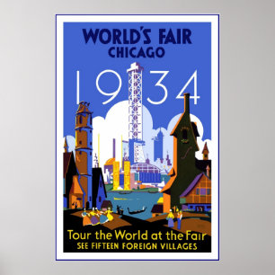 Antique Chicago World's Fair Travel Poster 3 1934