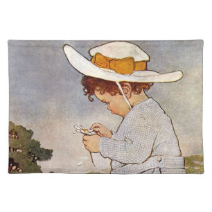 Antique Child Picking Daisies Bessie Pease Gutmann Cloth Placemat