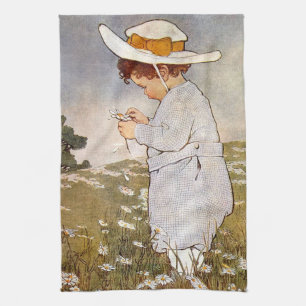 Antique Child Picking Daisies Bessie Pease Gutmann Kitchen Towel