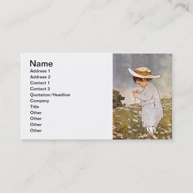 Antique Child Picking Daisies Flowers Business Card (Front)