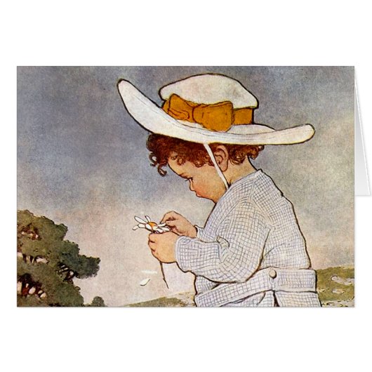 Antique Child Picking Daisies Flowers Cards (Front Horizontal)