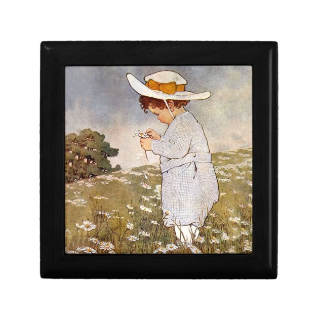 Antique Child Picking Daisies Flowers Gift Box (Front)