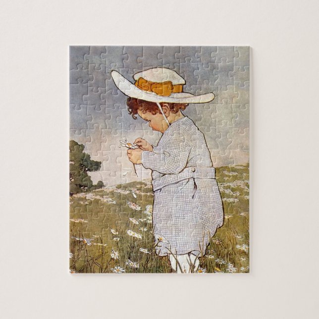 Antique Child Picking Daisies Flowers Jigsaw Puzzle (Vertical)