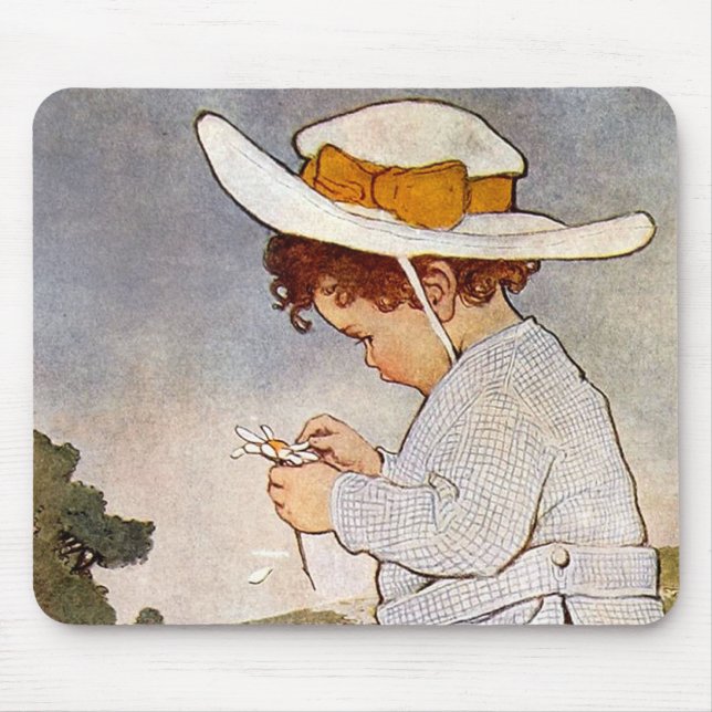 Antique Child Picking Daisies Flowers Mouse Pad (Front)