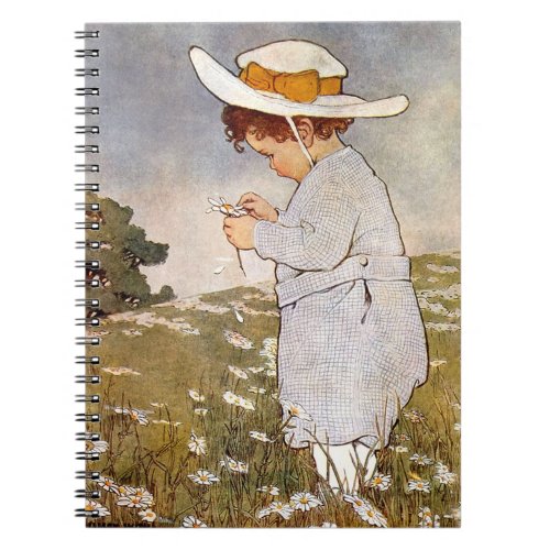 Antique Child Picking Daisies Flowers Notebook
