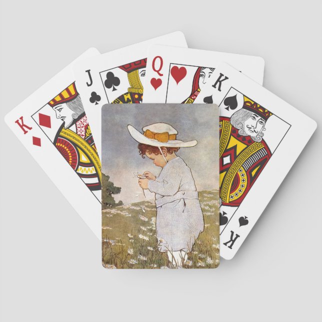 Antique Child Picking Daisies Flowers Poker Cards (Back)