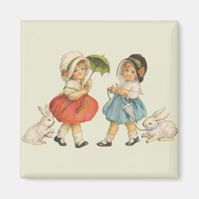 Antique Children Rabbit Easter Art Magnet (Front)