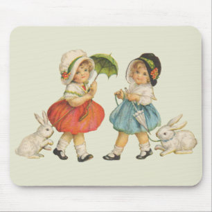 Antique Children Rabbit Easter Art Mouse Pad