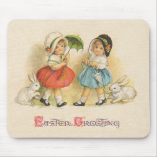 Antique Children Rabbit Easter Art Mouse Pad