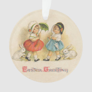 Antique Children Rabbit Easter Art Ornament