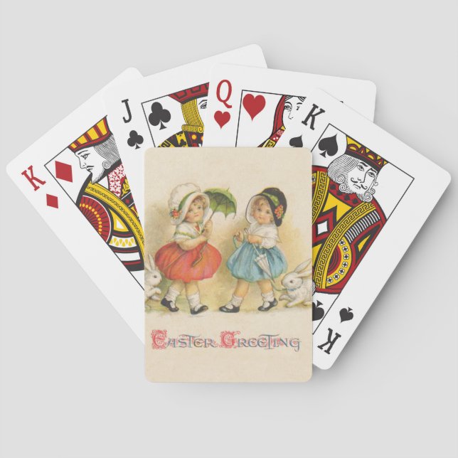 Antique Children Rabbit Easter Art Poker Cards (Back)