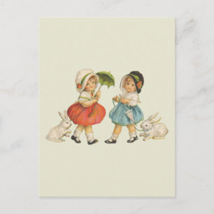Antique Children Rabbit Easter Art Postcard