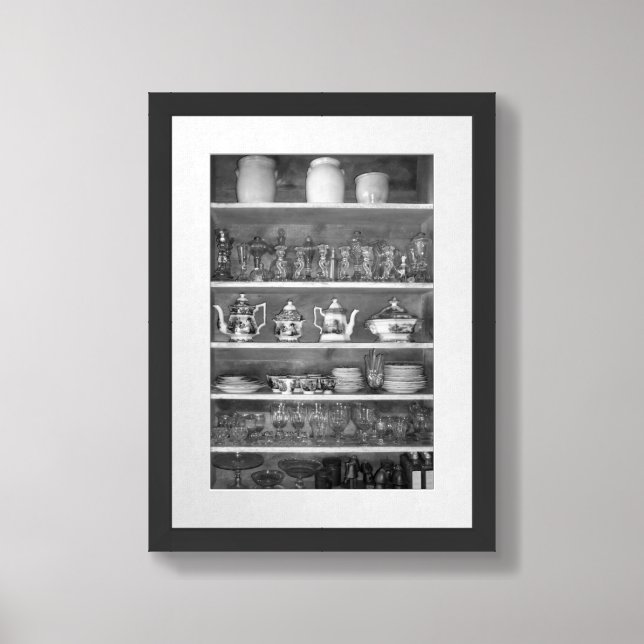 Antique China Cabinet Shelves Black And White Framed Art (Framed Front)