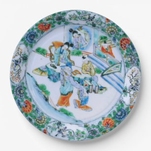 Antique Chinese Blue and White Chinoiserie Floral Paper Plates