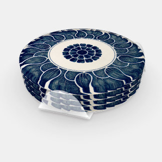 Antique Chinese Blue and White Leaf Pattern Coaster Set
