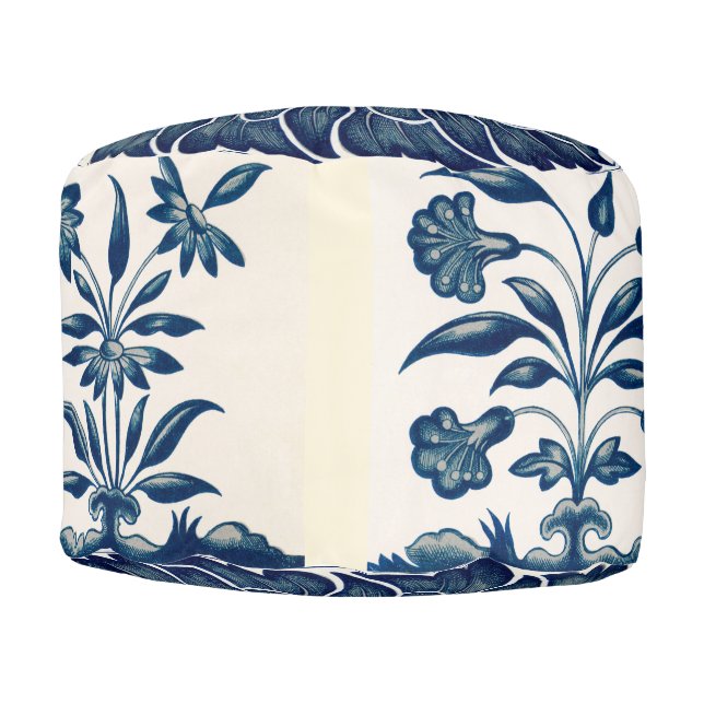 Antique Chinese Blue and White Leaf Pattern Pouf (Front)