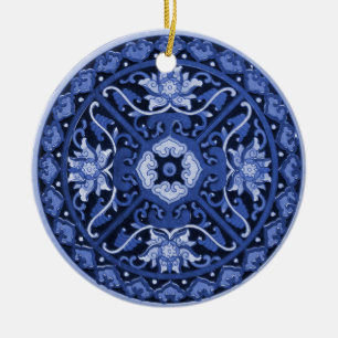 Antique Chinese Blue & White Mandala Ceramic Ornament