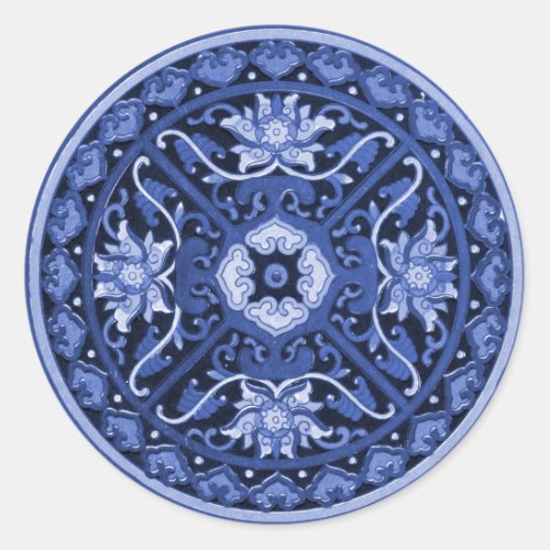 Antique Chinese Blue  White Mandala Classic Round Sticker