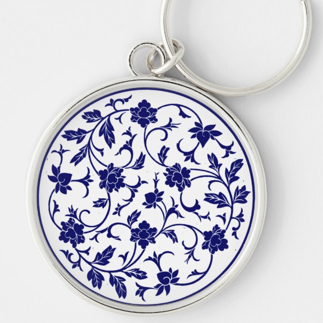 Antique Chinese Blue & White Mandala Keychain (Front)