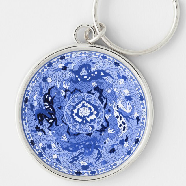 Antique Chinese Blue & White Mandala Keychain (Front)