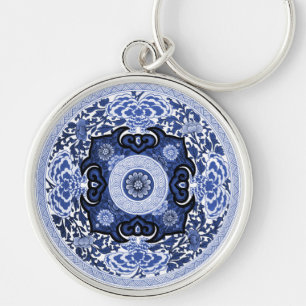 Antique Chinese Blue & White Mandala Keychain